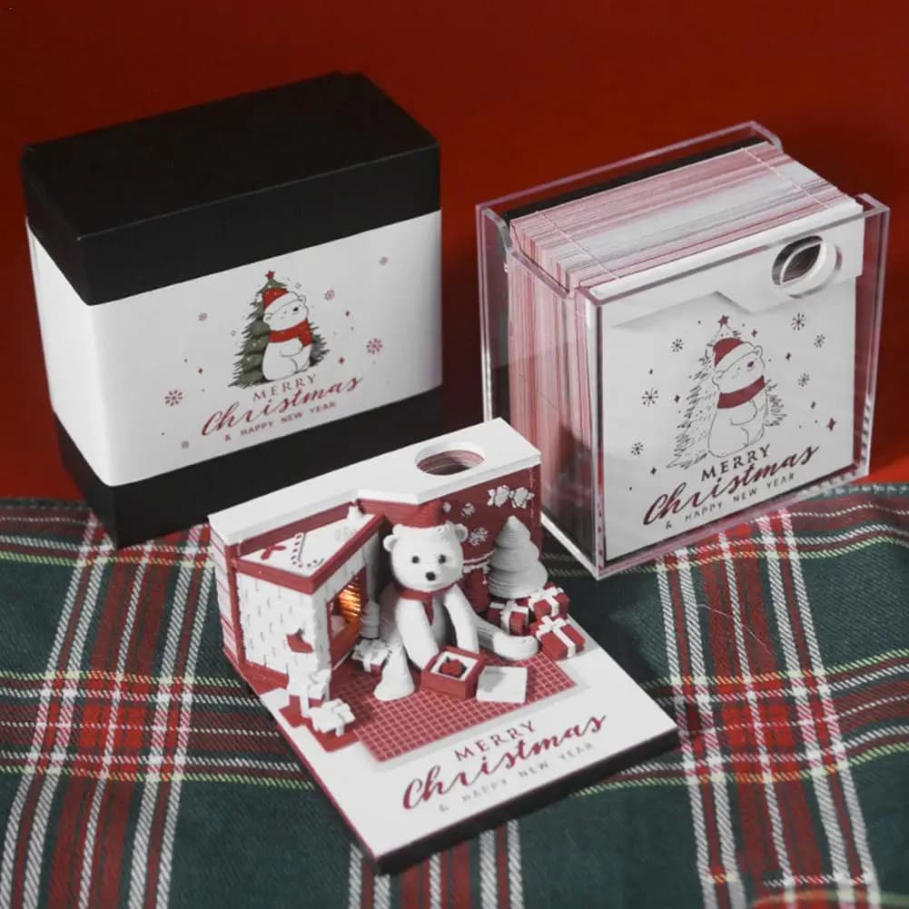 Calendario da tavolo con note d'arte intagliate in carta 3D di Natale con calendario a strappo con luce a LED, blocco note artistico intagliato su carta, regalo di Natale