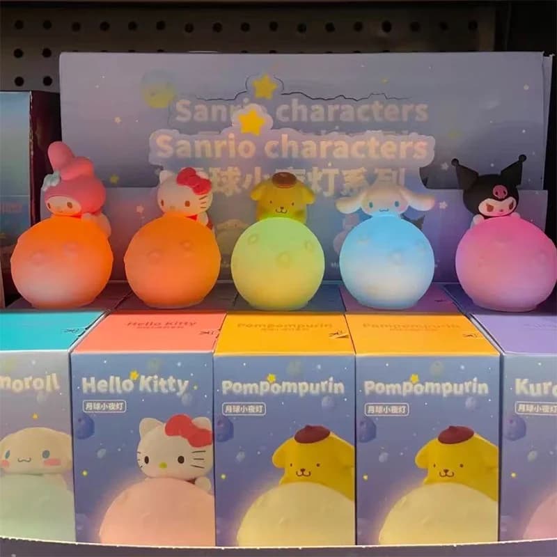 Autentica luce notturna Sanrio Moon Night Light HelloKitty MY MELODY KUROMI POMPOMPURIN Cinnamorol, bambola, ornamento fatto a mano, regalo giocattolo per bambini