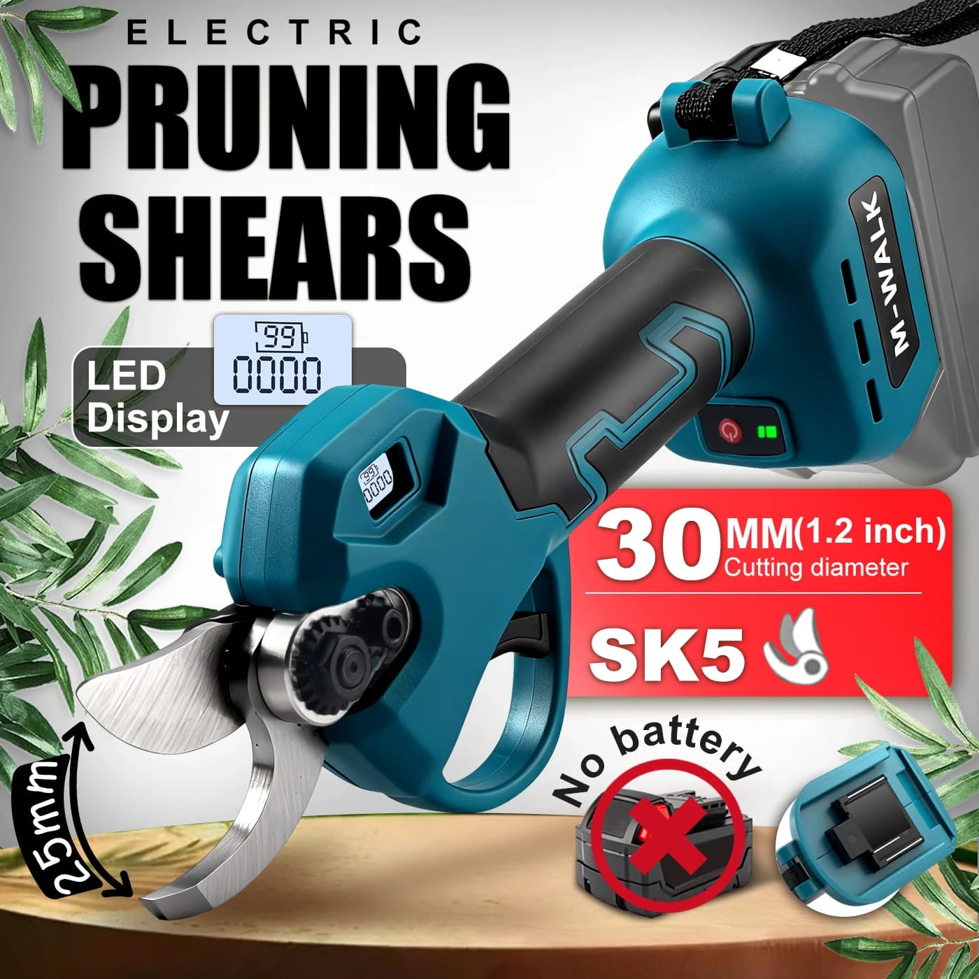 M-WALK Brushless 30mm Electric Pruning Shear LED Display Cordless Fruit Tree Bonsai Electric Scissors For Makita 18V Battery Pin