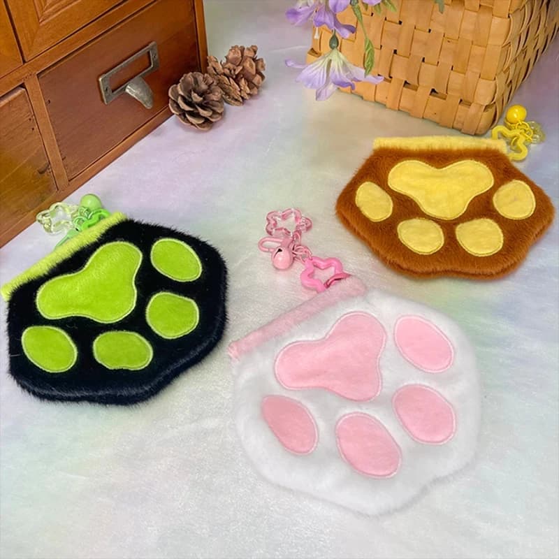 Portamonete a forma di zampa di animale, realistico, in pelliccia sintetica, mini portafoglio con stampa di zampa, morbido portamonete a forma di zampa per l'uso quotidiano.