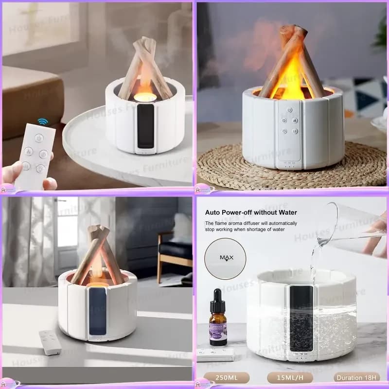 230 3D Flame Humidifier Smart Home Aroma Diffuser Wood Grain Essential Oil Air Freshener Ultrasonic Mist Maker Cool Mist