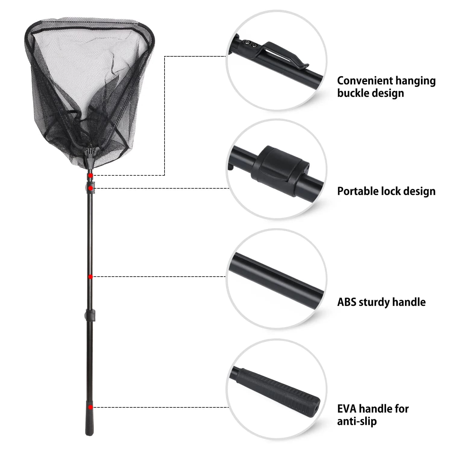 Guadino da Pesca Pieghevole Goture, Palo Telescopico in Alluminio, Rete a Maglia Fine da 4mm, Manico Portatile Antiscivolo per la Pesca di Carpe e Trote