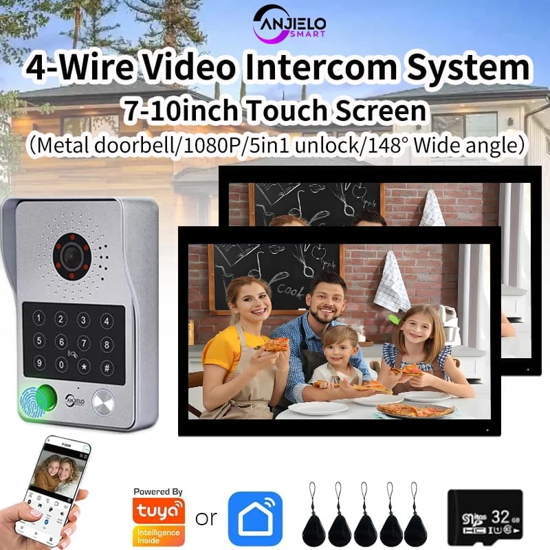 ANJIELO tuya videocitofono smart videocitofono con rilevatore di movimento 1080P impronta digitale 5in1 sistema di sblocco videocamera campanello