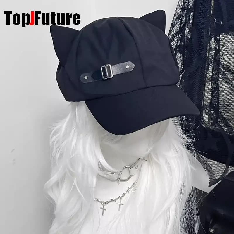 3 styles customized women's Cat's ears Harajuku Gothic Lolita beret Y2K girls' steampunk punk zipper handmade sun hat Cap