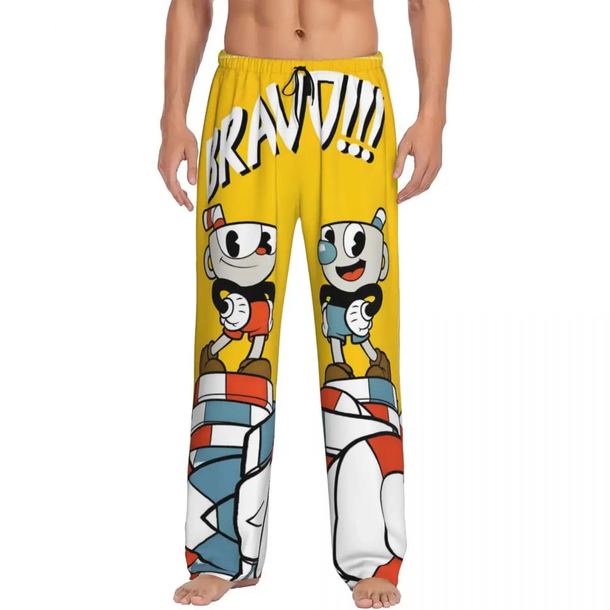 Pantaloni da pigiama da uomo Cuphead e Mugman stampati personalizzati Pantaloni da notte per giochi anime con tasche
