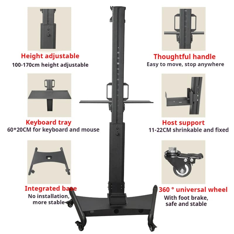 Monitor mobile stand computer floor-standing trolley multi-screen with keyboard rest standing office