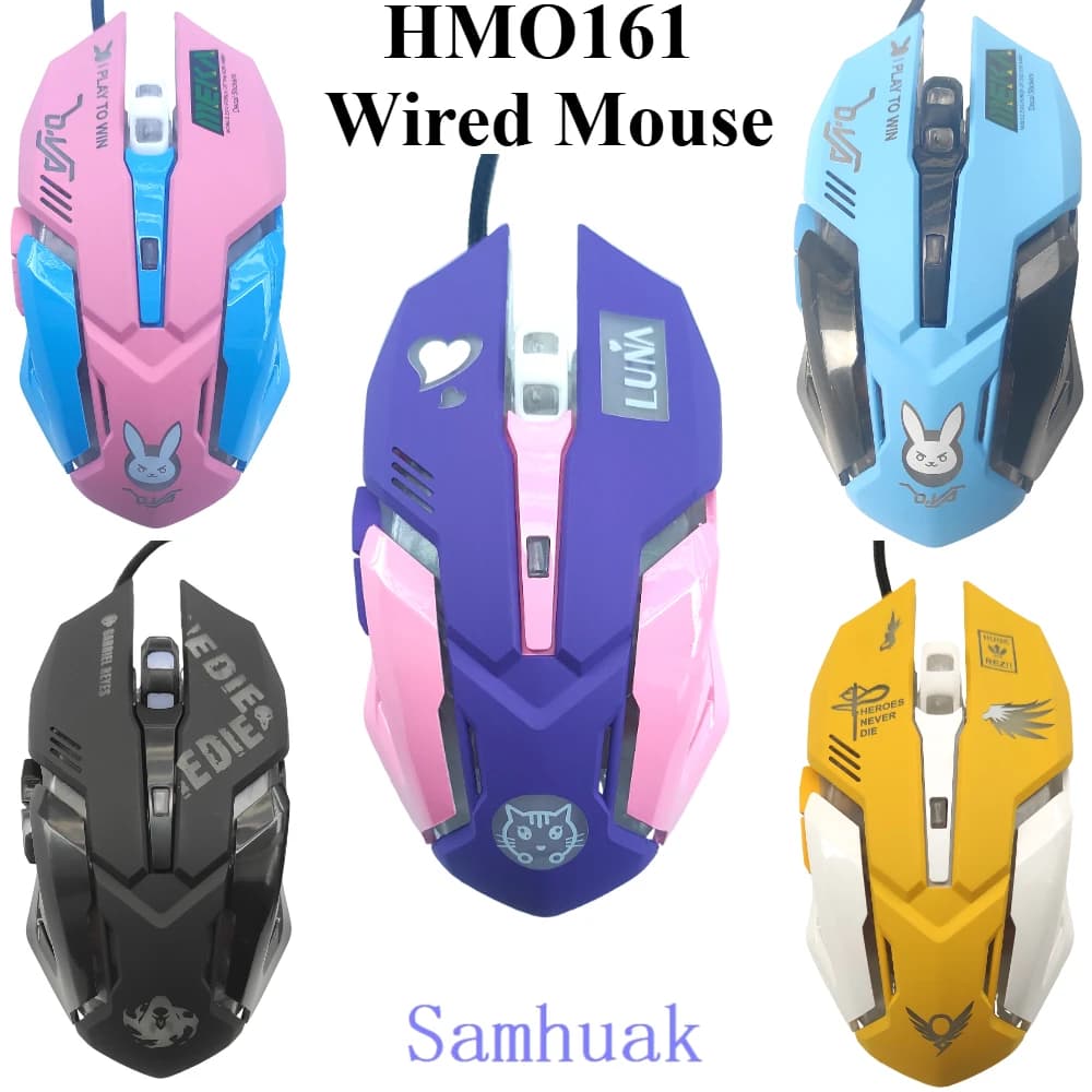 sfHMO161 Wired Mouse OW DVA Game Office Pink Girls Light-emitting Competition Cute Wired Mouse for PC Laptop Tablet Mobile