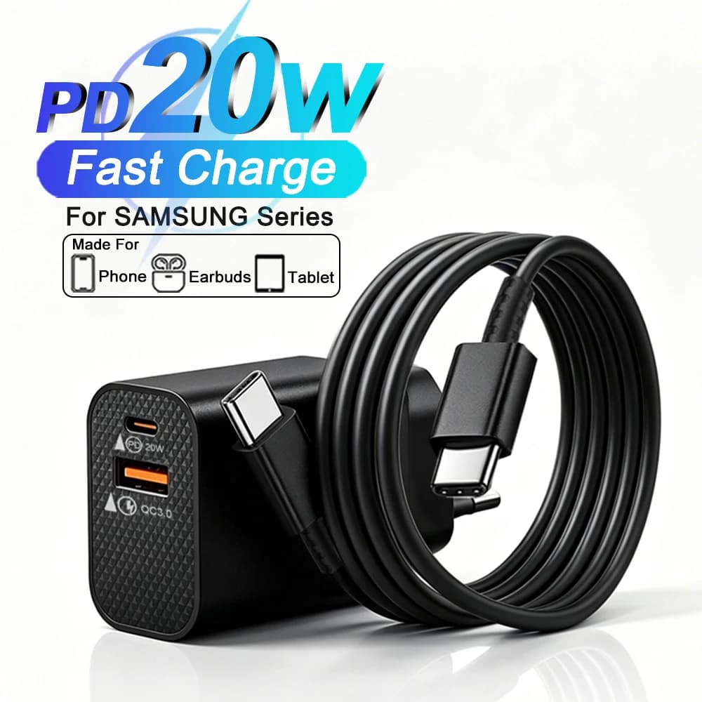 PD 20W USB C Fast Charger For Samsung Galaxy S25 S24 S23 S22 S26 Ultra Plus Wall Charger Type C Fast Charging Adapter Data Cable