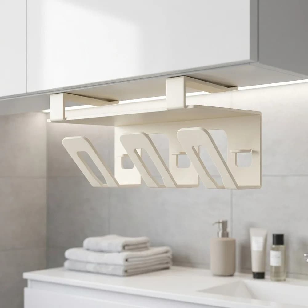 Sturdy Carbon Steel Toothbrush Holder for Electric Toothbrush Mouthwash Cup Under Cabinet Bathroom Storage Organizer