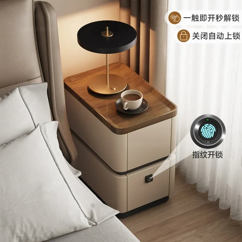 Comodino smart ultra sottile in legno massello con serratura, per camera da letto, lusso leggero di alta gamma, modello 2025, piccolo comodino.