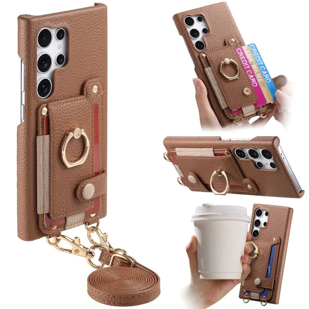 Portafoglio a tracolla con porta carte Custodia per telefono per Samsung S25 S24 Plus S23 S22 Ultra S21 FE A56 A36 A26 A16 A06 A55 A35 A15 Cover
