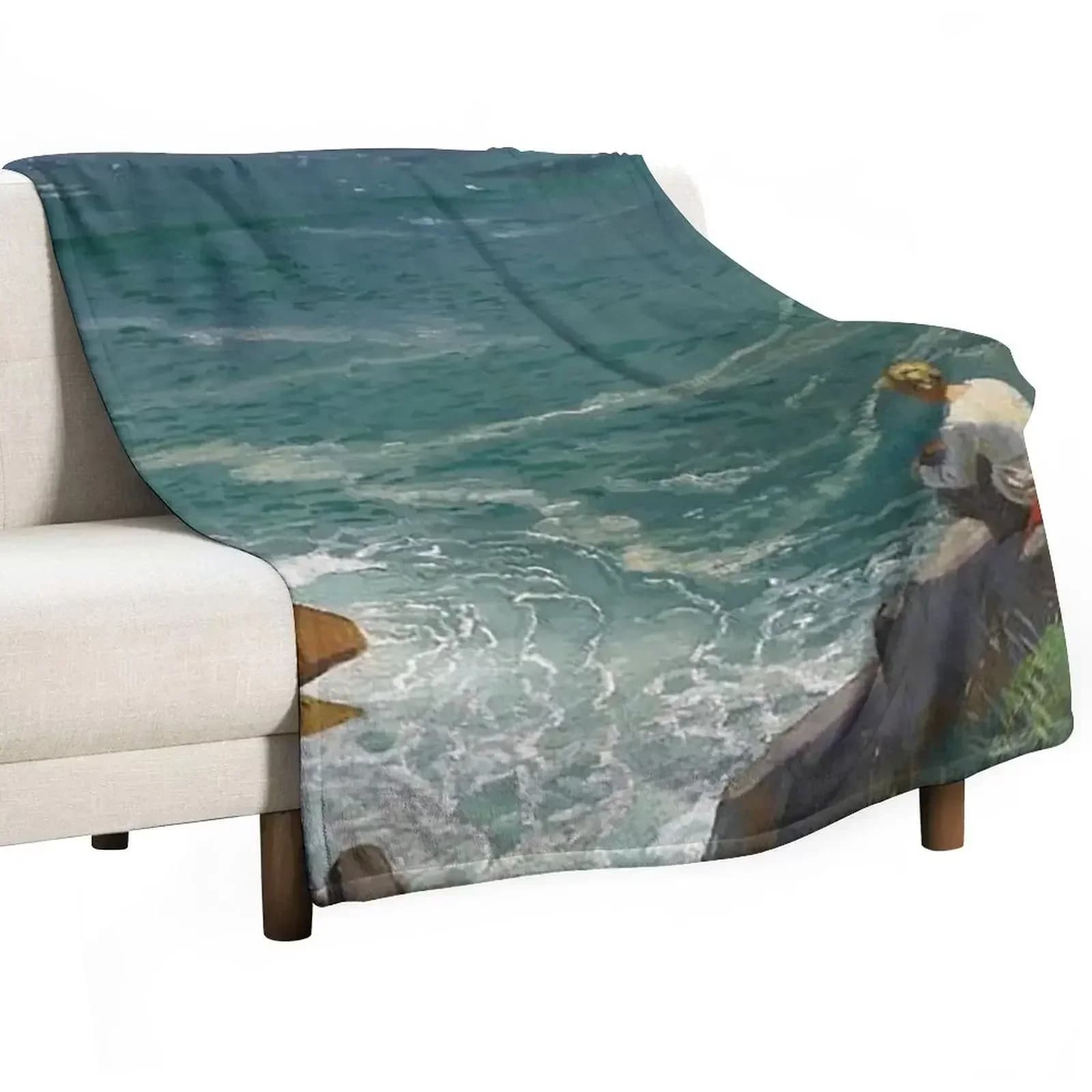 The Green Sea, Lamorna (1907) - Dame Laura Knight Throw Blanket Stuffeds Sleeping Bag Retros bed plaid Camping Flannels Blankets