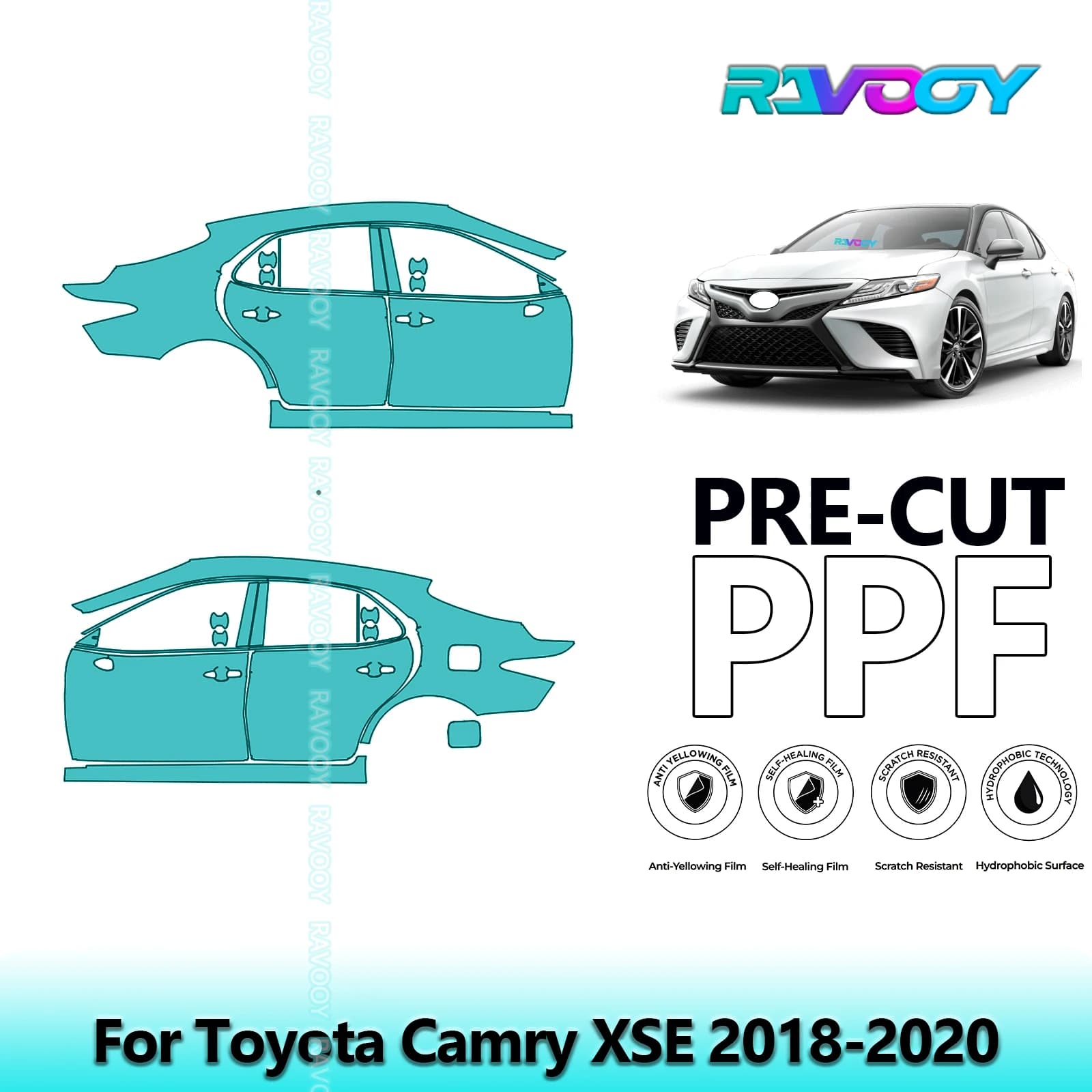 For Toyota Camry XSE 2018-2020 8.5mil Transparent Opaque Pre-Cut PPF Door and Pillar A/B Kit Protection Film TPU Set