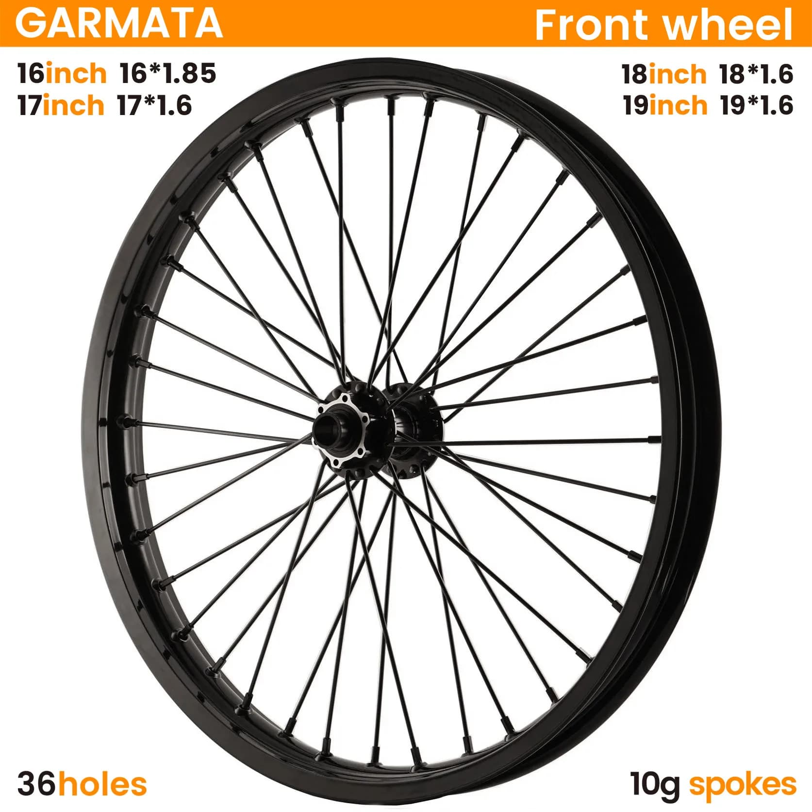 Ruota anteriore GARMATA 17 pollici 19 pollici 1.6 largo nero 36 fori 10g raggi 110x20mm mozzo anteriore accessori per biciclette