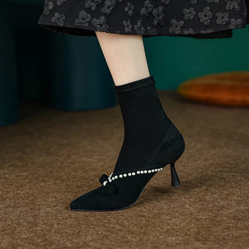 2026 new autumn winter women ankle boots 22-24.5cm cowhide/kid suede pointed toe modern boots thin high heel skinny boots