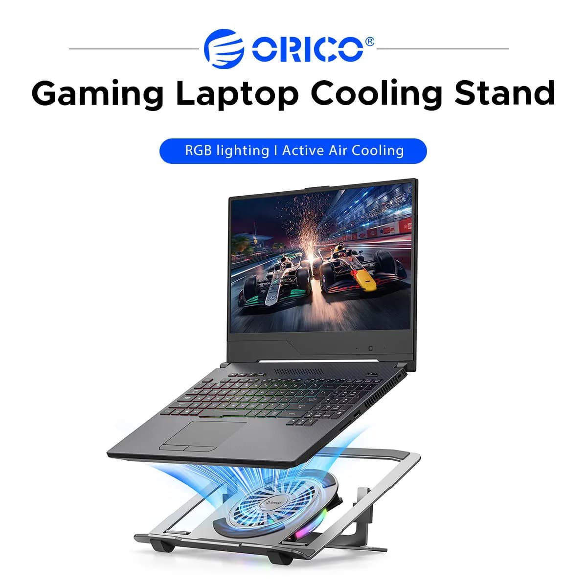 ORICO RGB Cooling Laptop Stand Aluminum 5 Height Adjustable Notebook Cooler Support For 13-17 Inch Gaming Laptop Foldable Silent