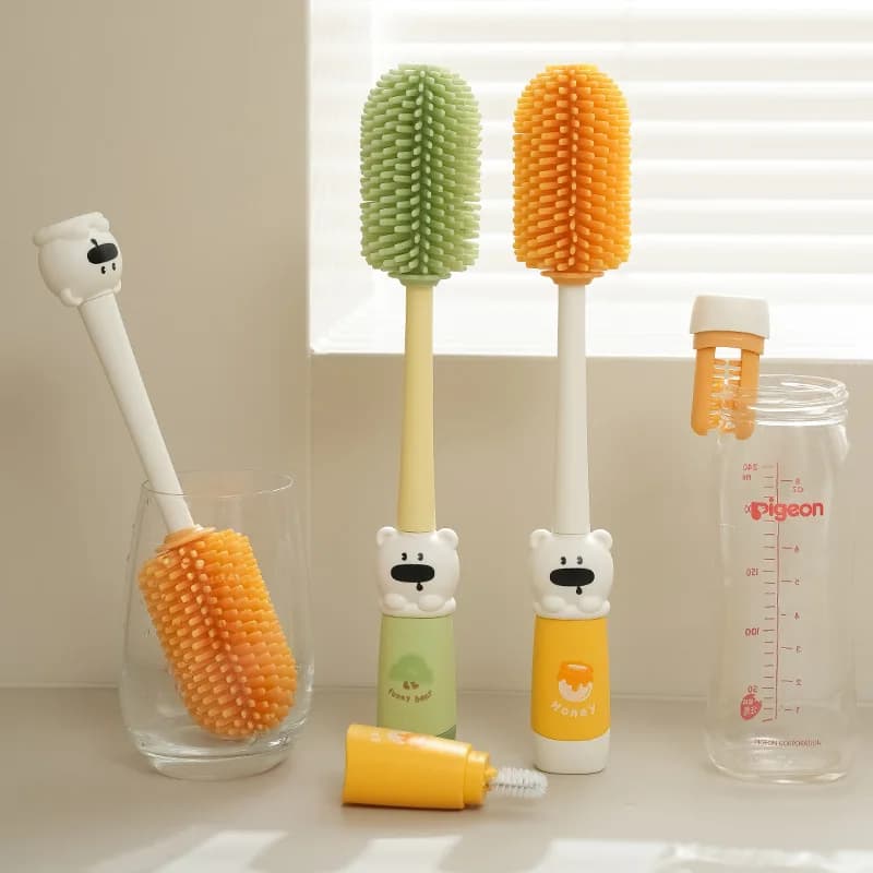 Spazzola per biberon 4 in 1 con manico lungo, portatile, per la pulizia di tettarelle, coperchi e bicchieri, specifica per biberon e tazze per neonati