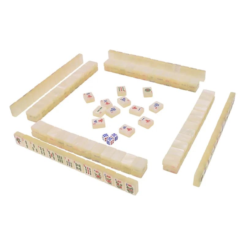 Shell-colored acrylic American mahjong home casual chess and card game set, including card ruler, thickened storage box combo