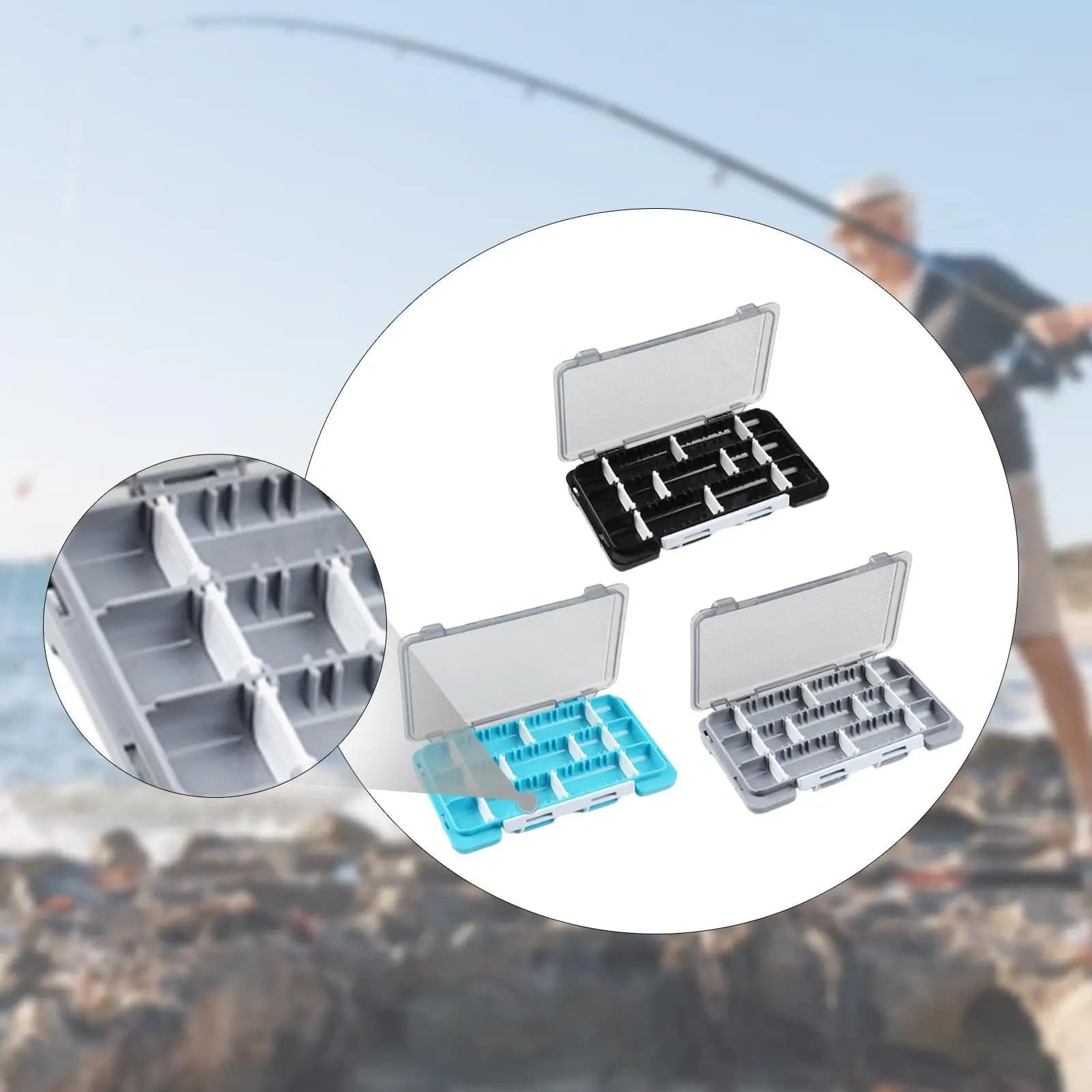 Artificial bait box with sequins, light case for fishing gear, ideal for saltwater fishing enthusiasts and travellers