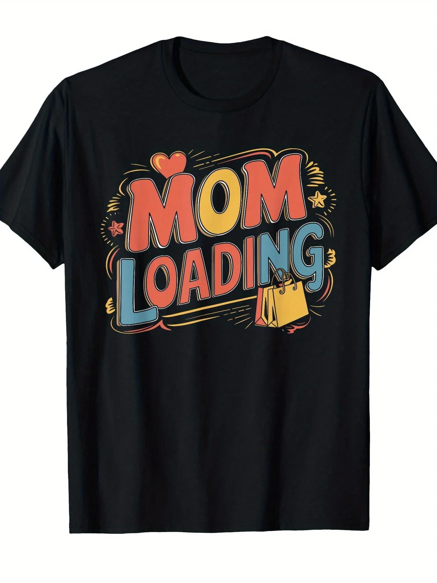 T-shirt unisex con stampa 'Mom Loading 2026' - Top in cotone a maniche corte con scollo rotondo e design 'Footprint 2026'