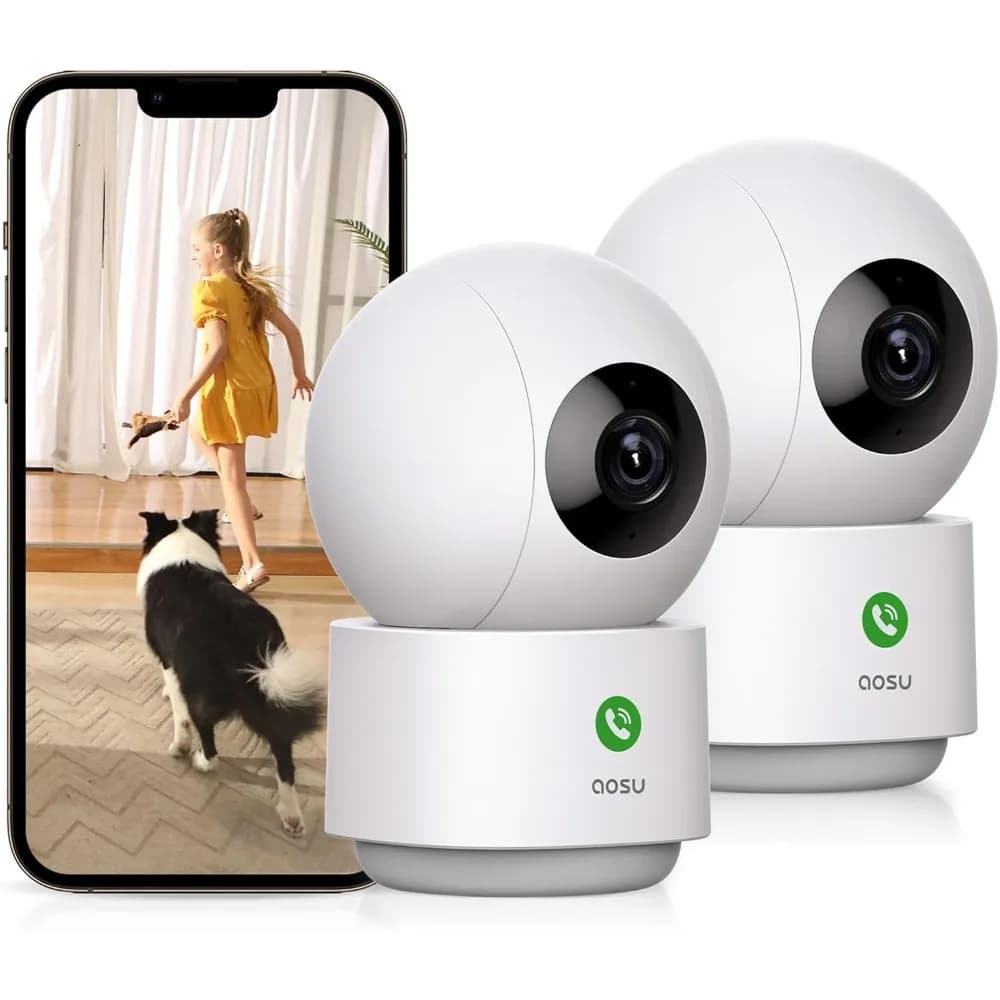 Telecamera di sicurezza 2K da interno, baby monitor, telecamera per animali domestici, chiamata one-touch, tracciamento intelligente del movimento, visione notturna IR, compatibile con Alex