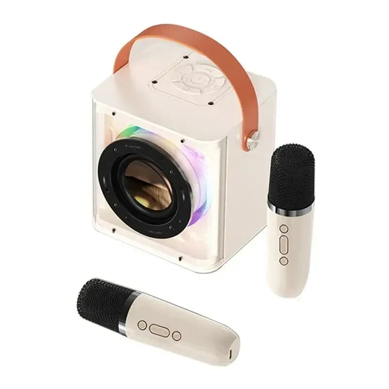 ABZW Set di mini macchine per karaoke portatili, altoparlante Bluetooth, luce colorata, con 2 microfoni wireless per bambini e adulti