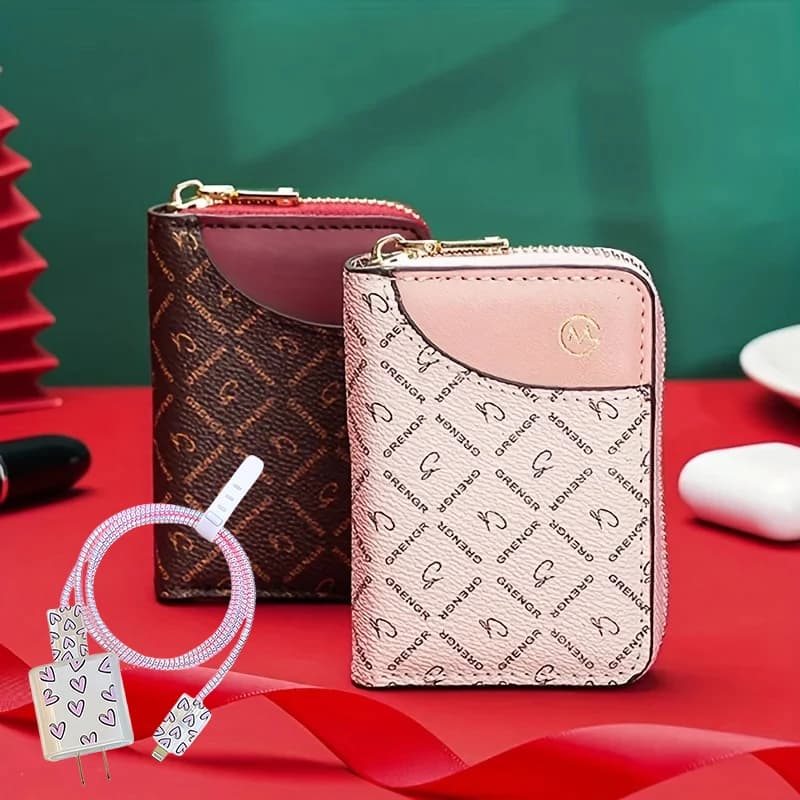Set di 5 pezzi per proteggere portafogli e caricabatterie – Ultimo modello di porta carte premium da donna, custodia compatta antifurto e con blocco RFID, elegante La
