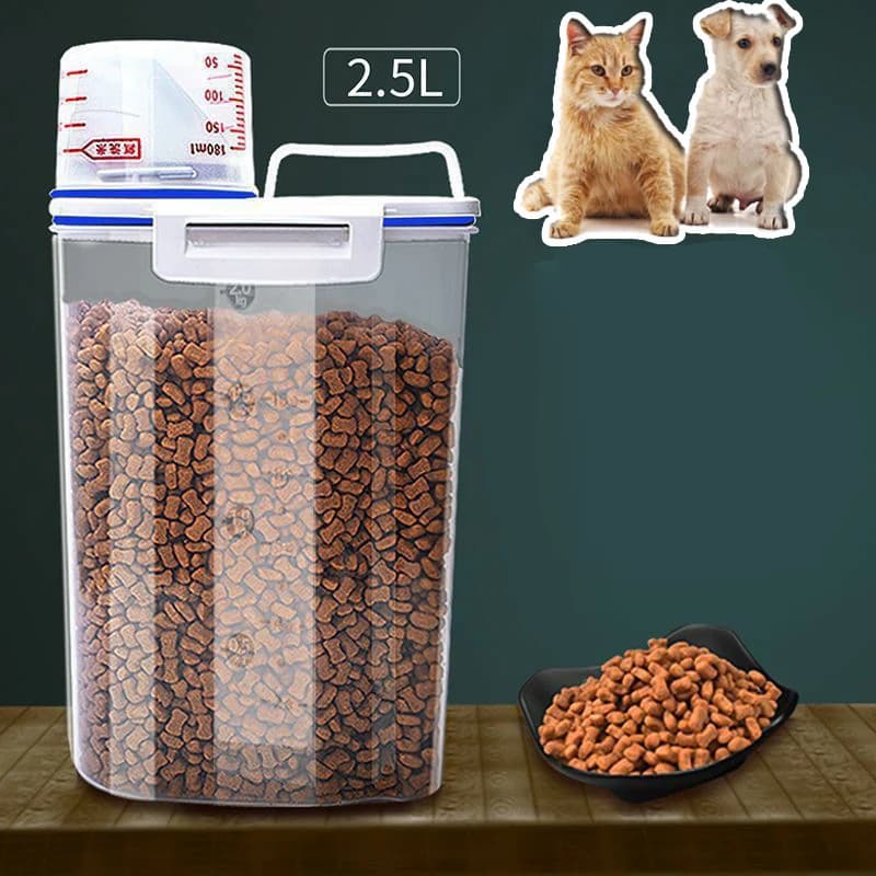 1.5kg/2kg Dog Cat Food Pail Plastic Storag Tank With Measuring Cup Container Moisture-proof Sealed Jar Pet Supplies Accessories
