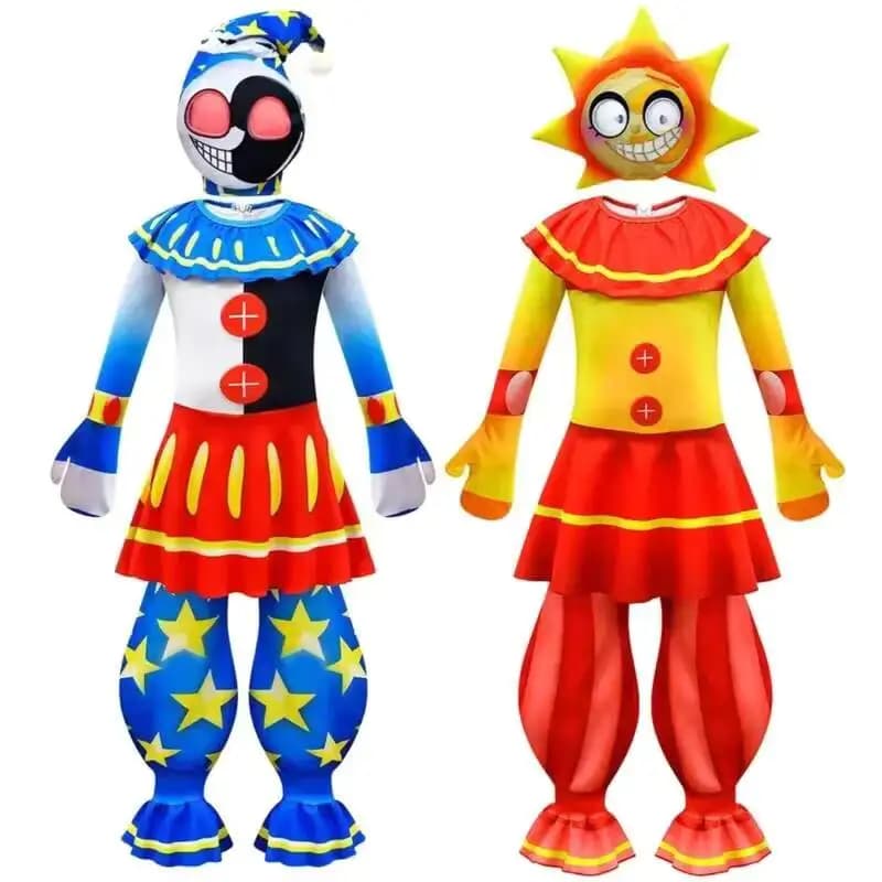 Costume da Clown Luna e Sole Cossky, Tuta con Maschera per Bambini, Vestito con Cappuccio per Feste di Halloween