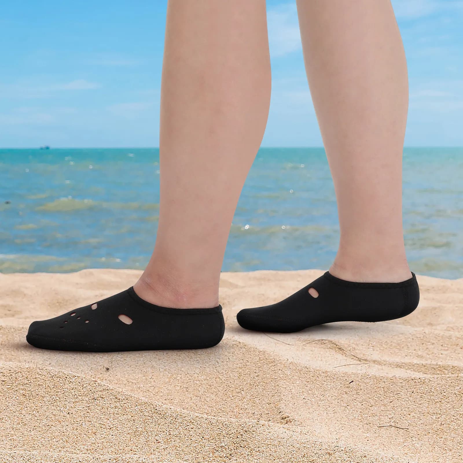1 paio di calzini da immersione spessi, unisex, per adulti, per nuoto, snorkeling, calzini alla caviglia, leggeri, traspiranti, con fori di drenaggio ad asciugatura rapida
