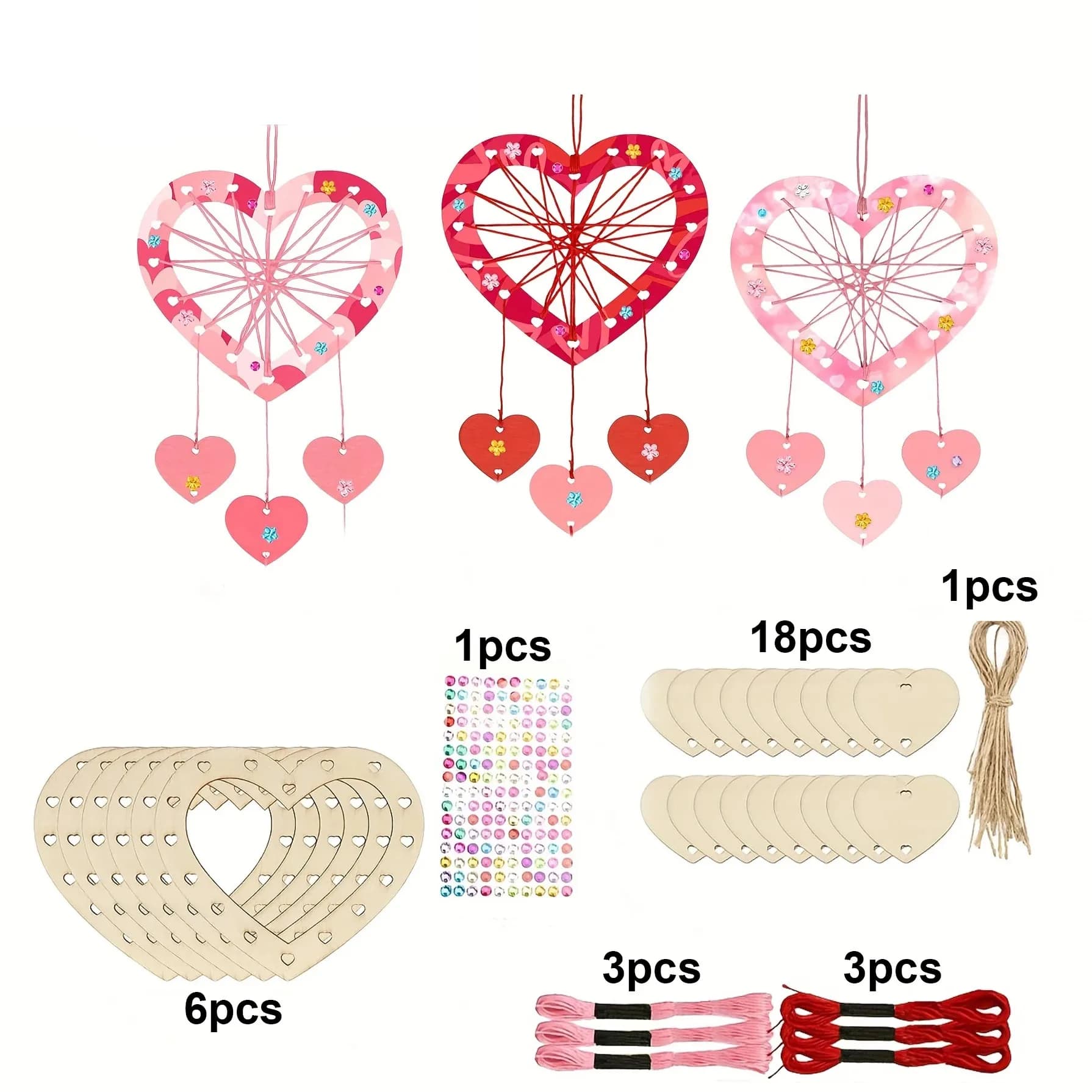 32pcs Wooden Heart Shaped Dream Catcher Set, Home Decorations, Mother's Day, Birthday, Wedding Party Decorations,DIY decoration