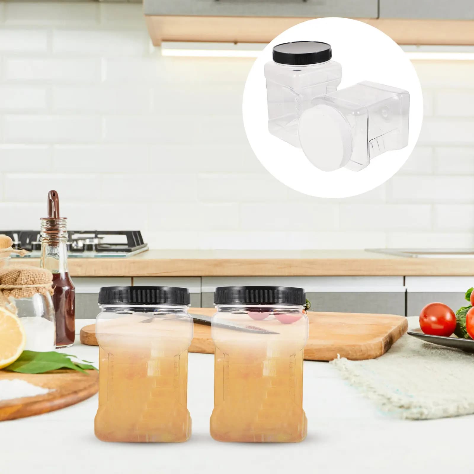 Set di 6 Barattoli in Plastica Trasparente Multifunzionali per Conservazione Alimenti, Contenitori per Miele e Spezie, Bottiglie per Cucina e Uso Quotidiano