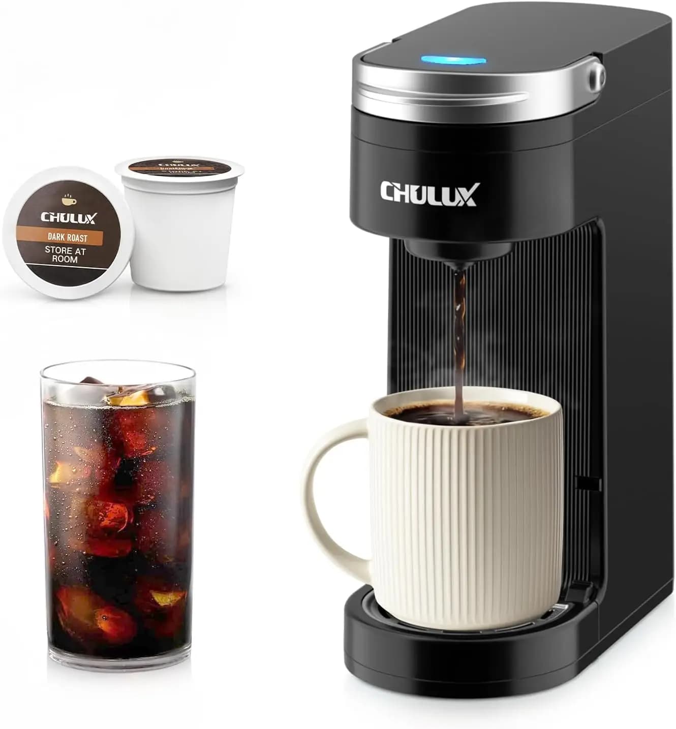 Macchina da Caffè Compatta per Capsule K-Cup, Portatile per Dormitorio, Camper, Ufficio e Viaggi, Nero Opaco