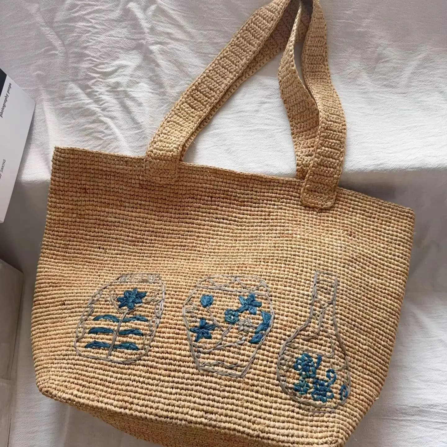 Casual Woven Messenger Embroidery Tote Bag Summer Beach Handbag Raffia Women Large Capacity Straw Weave Leisure Travel Bag