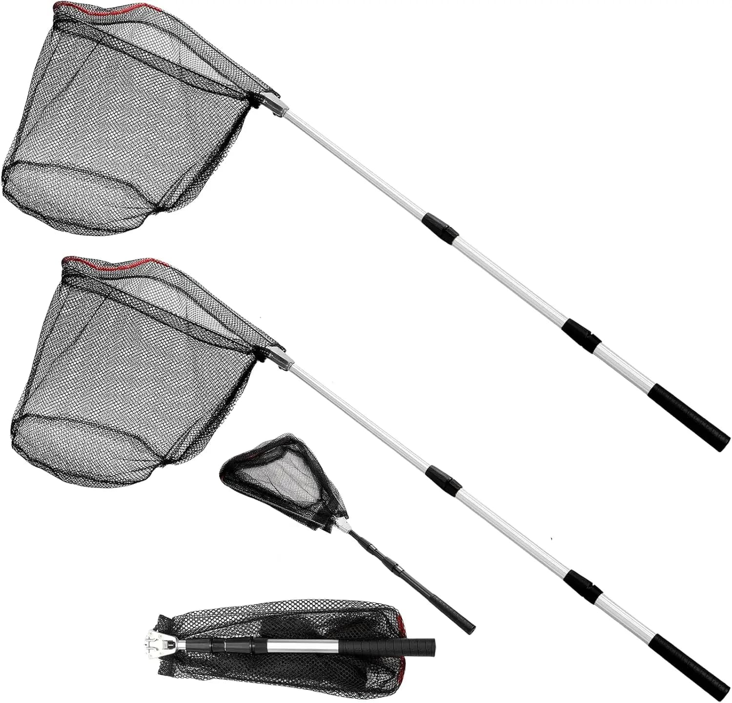 Set di 2 Reti da Pesca Telescopiche con Manico Pieghevole, Estensibili fino a 130 cm per Uso in Acqua Salata e Dolce (Nero, Bianco)