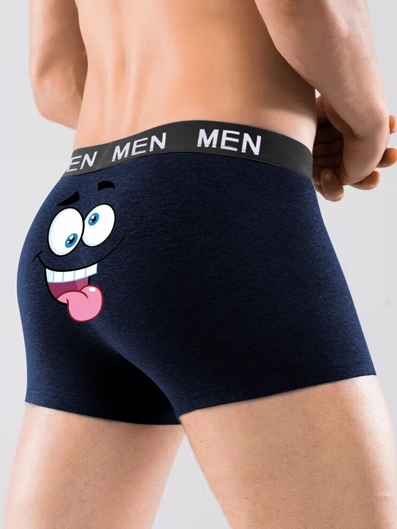 Boxer divertenti da uomo Tronchi traspiranti Intimo Cartoon Wacky Face Boxer corto per mutandine eccentriche blu maschili