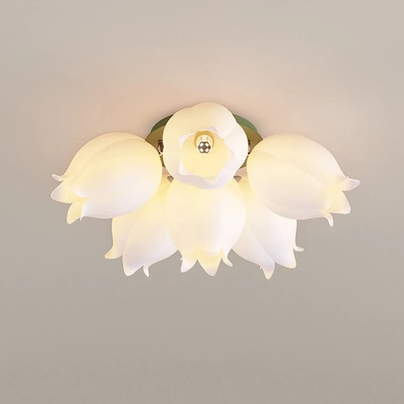 New French Cream Wind Chime Orchid Blossom Light Retro Rural Wind Net Red Room E27 Ceiling Light Green Iron Acrylic LED Lamp
