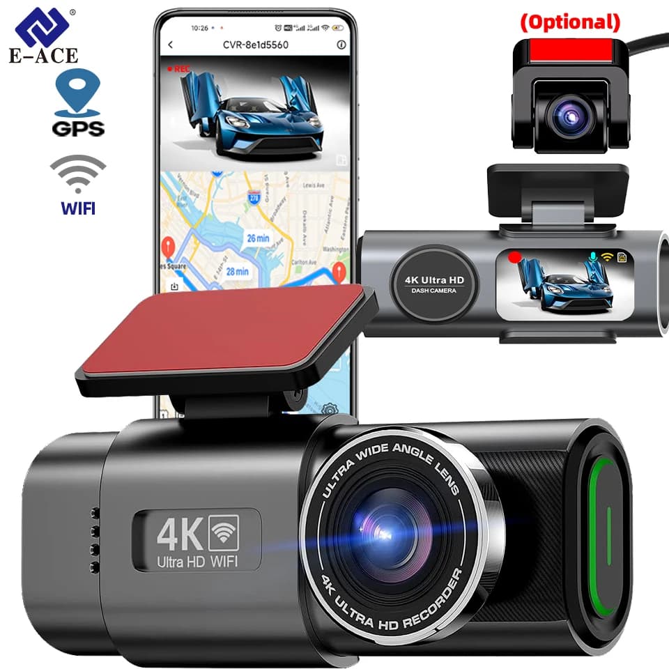 Dash Cam 4K GPS WIFI APP Night vision 24H Mini rear lens optional Dashcam DVR car recorder for black box