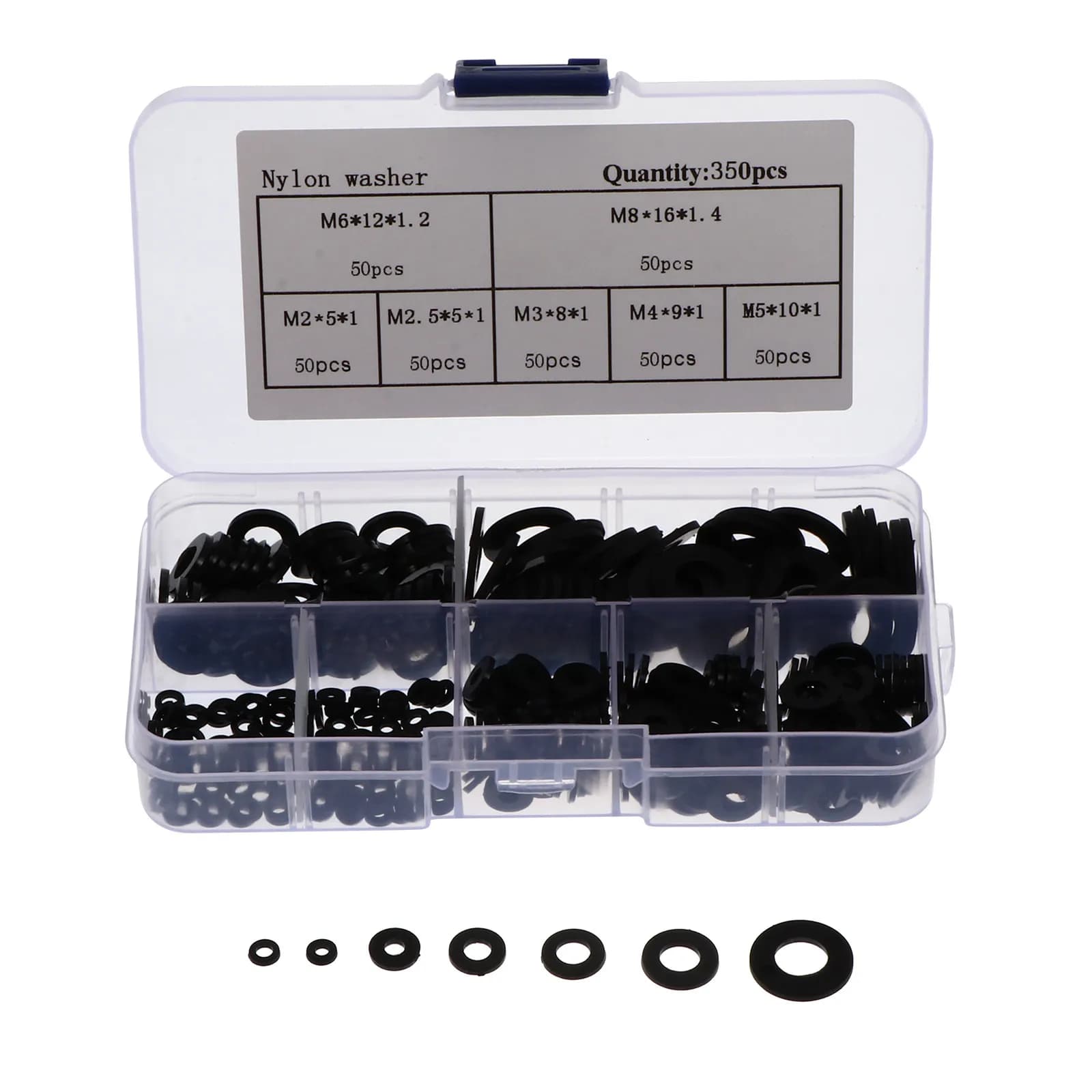 Assorted Kit of 350 Nylon Washers of Various Sizes, Insulating Gaskets for Faucets, Pipes and Gardening