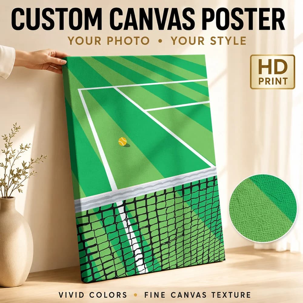 Tennis court with ball and net Canvas Painting Poster Customized Sports Portrait Wall Art for Office Decor Gift for Collectors