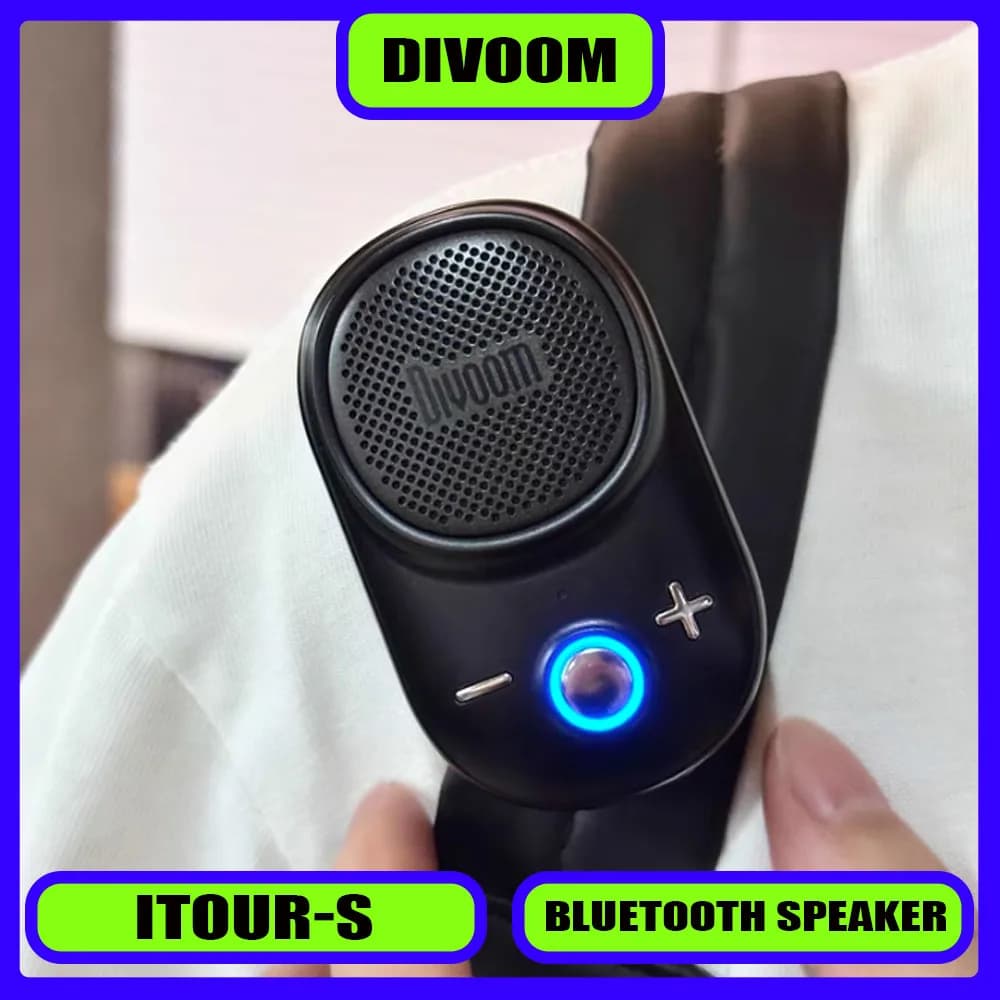 Divoom Itour-S Altoparlante Bluetooth Indossabile IP67 Impermeabile, Piccolo Altoparlante da Campeggio con Cinghia Integrata, Design Clip-on, 10 Ore di Riproduzione, Elegante