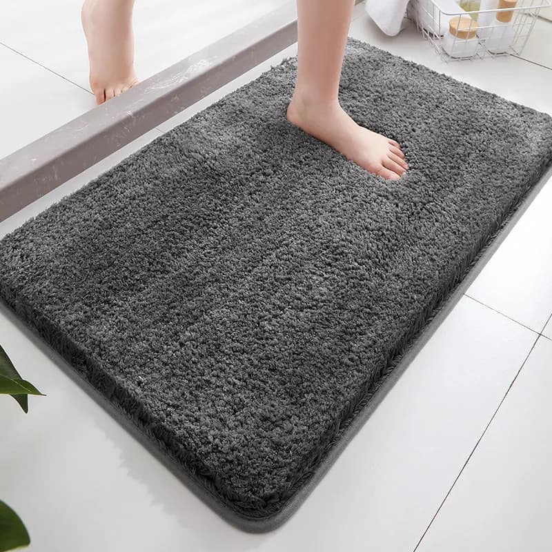 Super Soft Absorbent Bath Mat, Ultra Thick Fluffy Non-Slip Shower Rug, Plush Floor Mat for Bathroom Sink, Home Decor, Gray 24x17