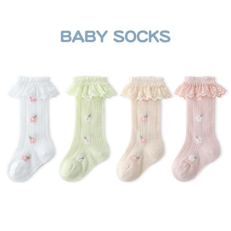 Girls summer ultra-thin mesh calf socks lace lace baby princess stockings infant class A pure cotton socks