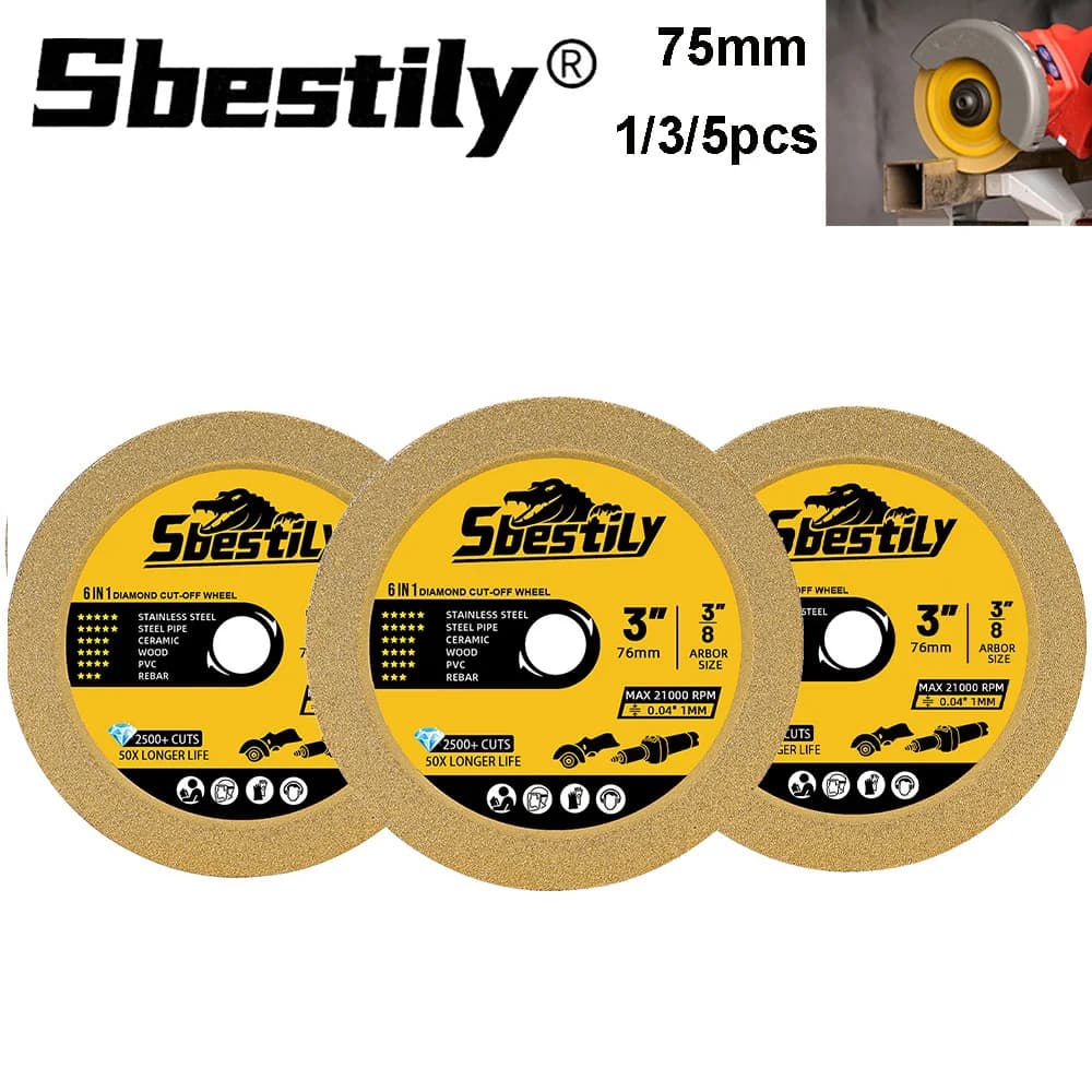 1/3/5 pezzi 75mm disco da taglio diamantato mini lama diamantata utensile da taglio per ceramica in vetro per il taglio di metalli, legno, acciaio
