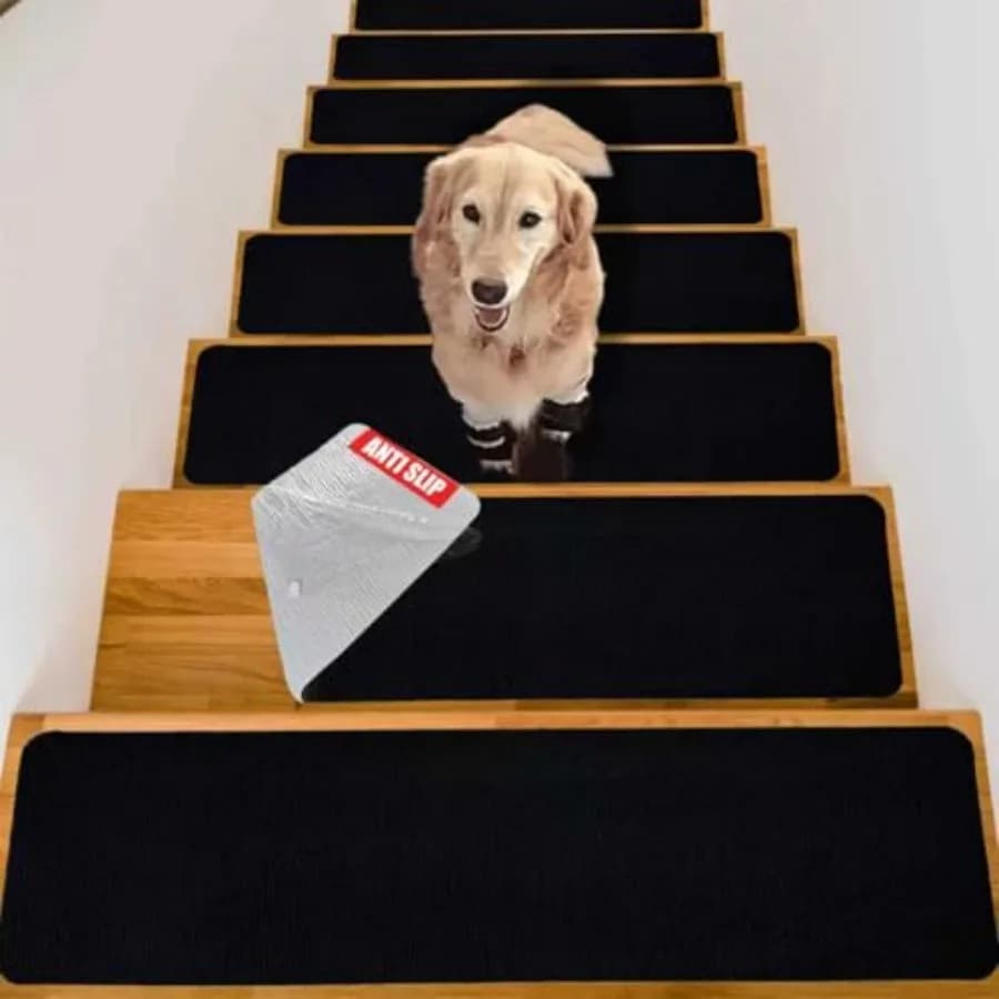 Nonslip Stair Treads Wooden Steps, 15 PCS 30" x 8" Safety Rug Slip Resistant Runner with Reusable Adhesive, Carpet Landing Mat