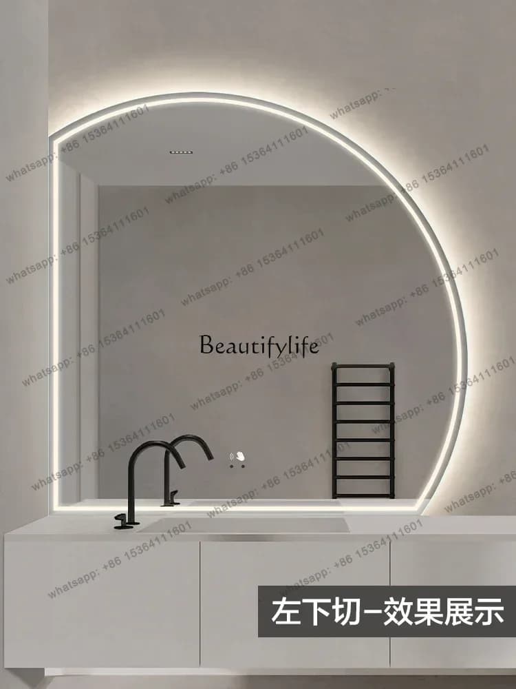 Specchio a Semicerchio Grande jj4 con Luce, Specchio Intelligente da Parete per Bagno e Spogliatoio