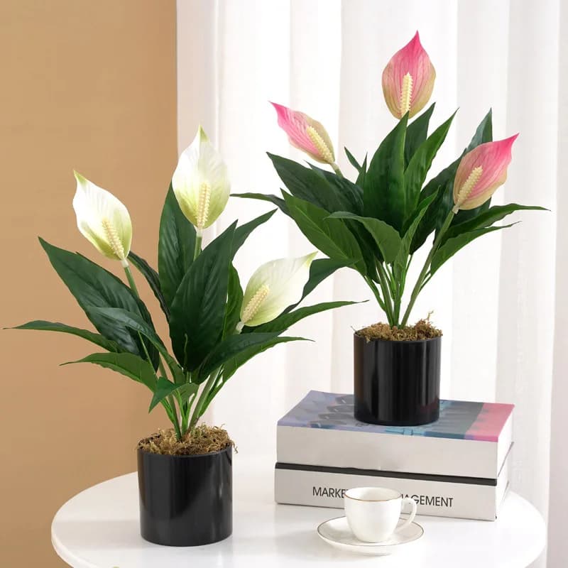 48cm Tropical Monstera Artificial Plants False Anthurium Tree Copper Plastic Sheets Real Touch Desktop Palm For Home Decoration
