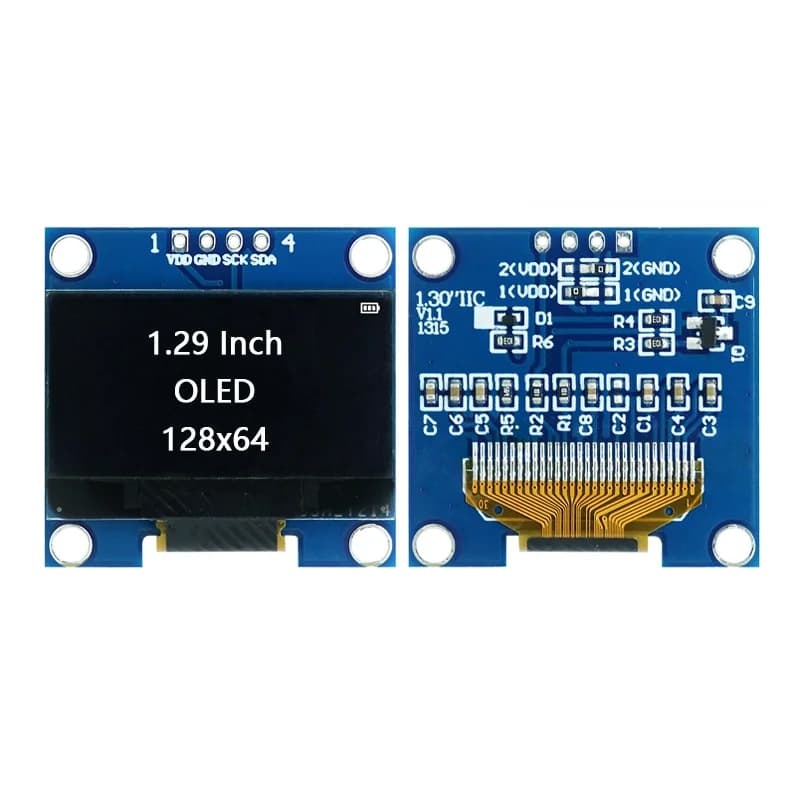1.29 Inch I2C OLED Display Module 128x64 SSD1315 Singlech White COG Driver - 4 Pin Small LCD Screen Module for Arduino