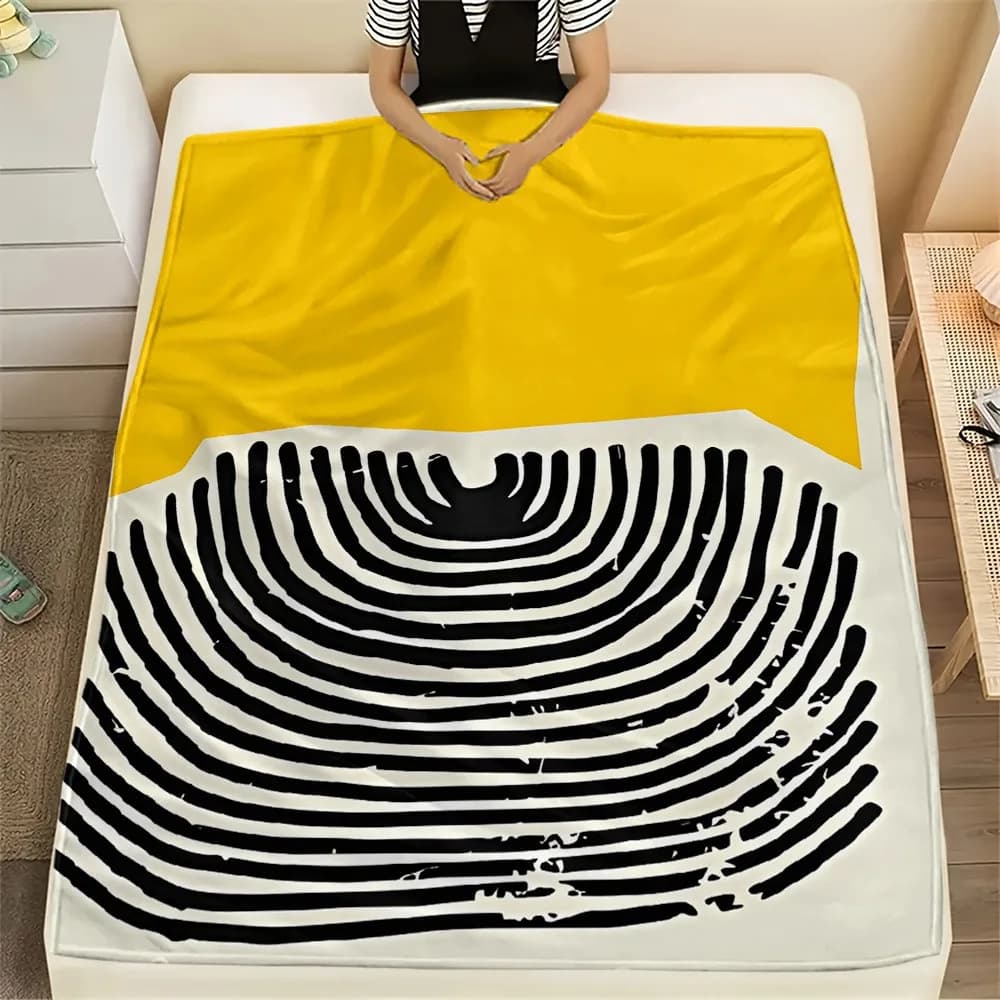 Coperta in Flanella Astratta Boho Disegnata a Mano, Arte Moderna con Linee Gialle e Nere, Morbida e Calda Coperta Decorativa per Letto, Divano, Arredamento Casa