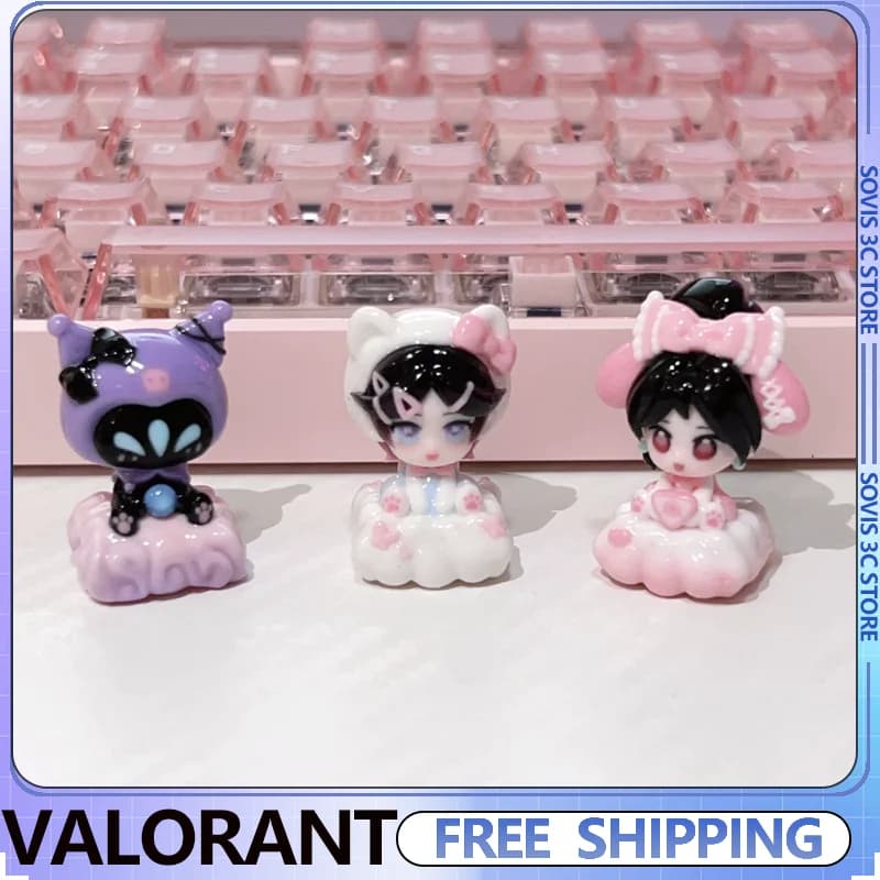 VALORANT Clove/Sage/OMEN Keycaps Resin Anime Customized Keycap Cute Pink Key Caps for Mechanical Keyboard Gaming Gift